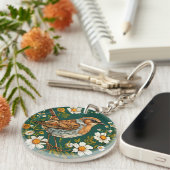 🕊️ Vogel Bloemrijke Natuur Rustige Stijl Sleutelhanger (Voorkant Rechts)