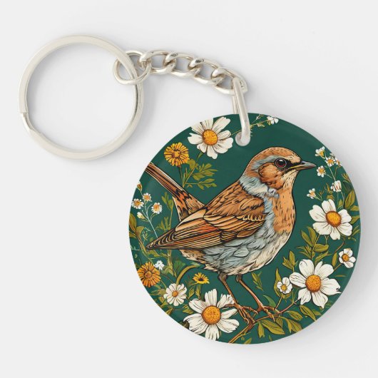 🕊️ Vogel Bloemrijke Natuur Rustige Stijl Sleutelhanger (Voorkant)