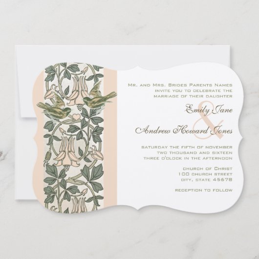  vogel Blush PinkHoney Suckle Floral Wedding Kaart (Voorkant)