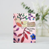 VOGEL BOOM ROZE ORANJE BLAUW  |  Kleurboek Ansicht Briefkaart (Staand voorkant)