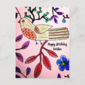 VOGEL BOOM ROZE ORANJE BLAUW  |  Kleurboek Ansicht Briefkaart (Voorkant)