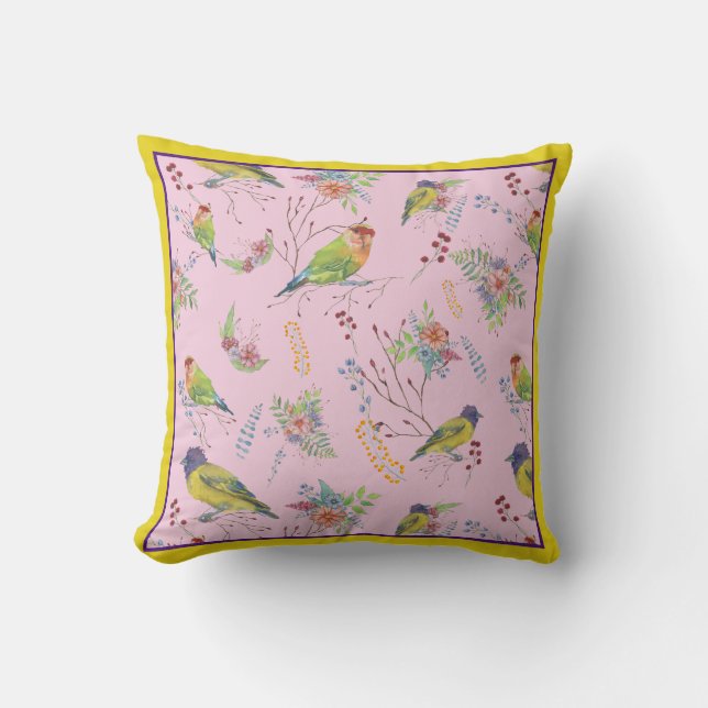 Vogel Botanische Worpkussen Kussen (Voorkant)