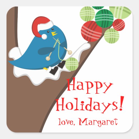 Vogel breien naalden garen Kerstmis vakantie label (Voorkant)