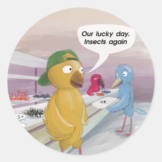 Vogel Cafetaria Grappig Ronde Sticker (Voorkant)