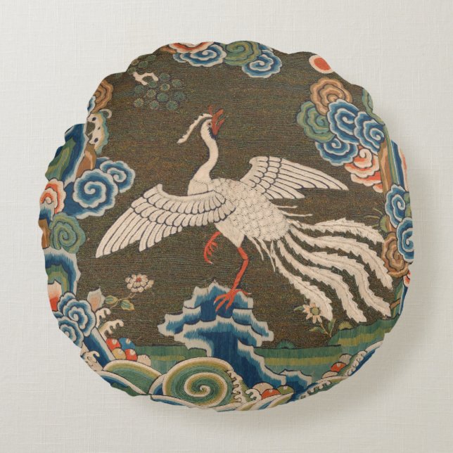 Vogel Chinees Antiek Decor Rond Kussen (Voorkant)
