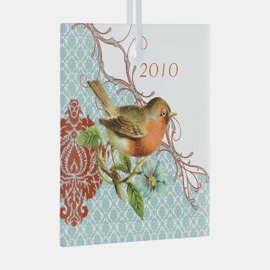  Vogel Damask Kerstversiering Glas Ornament (Voorkant Rechts)