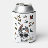 vogel die cadeaus kijkt voor twitchers, blikjeskoeler (Blikje Achterkant)