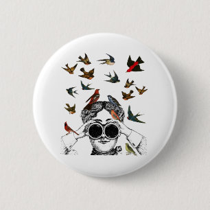  vogel die cadeaus kijkt voor twitchers, ronde button 5,7 cm