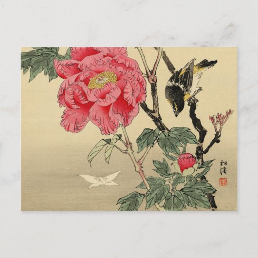 Vogel die naar een vlinder kijkt briefkaart (Voorkant)