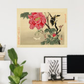 Vogel die naar een vlinder kijkt poster (Thuiskantoor)