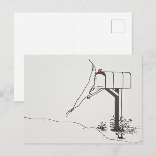 Vogel die op Post bij de Brievenbus wacht Briefkaart