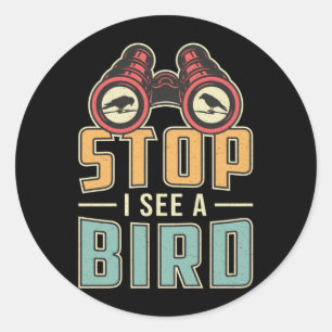 Vogel die terugkijkt Stop met een vogelobservator. Ronde Sticker