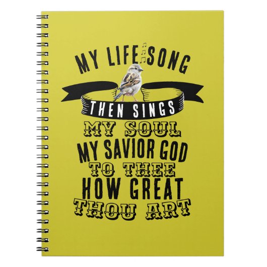 Vogel die zingt hoe geweldig je bent Mosterdgeel Notitieboek (Voorkant)