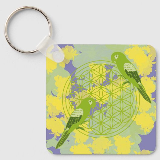 vogel,dier totem,zen,chakra,bloem des levens,bloem sleutelhanger (Voorkant)