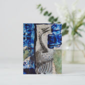 Vogel Dino Blauwe Verf Mixed Media Collage Briefkaart (Staand voorkant)