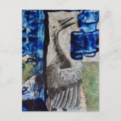 Vogel Dino Blauwe Verf Mixed Media Collage Briefkaart (Voorkant)