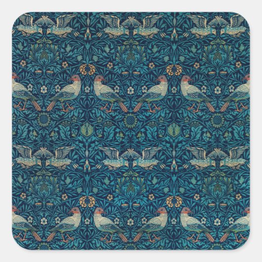 Vogel door William Morris,  Tuin Textielkunst Vierkante Sticker (Voorkant)