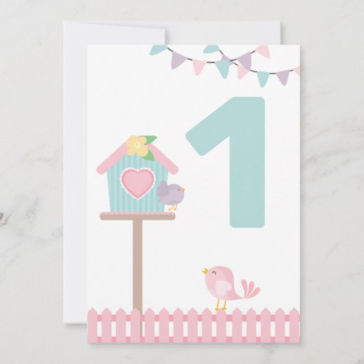 Vogel eerste verjaardag meisje uitnodigen kleine b kaart (Achterkant)