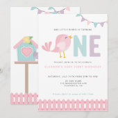 Vogel eerste verjaardag meisje uitnodigen kleine b kaart (Voorkant / Achterkant)