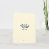 Vogel Elegant Blauw Toile Pioenbloem Notitiekaartje (Achterkant)