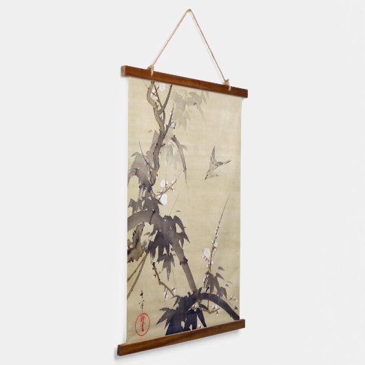 Vogel en Bamboe Boom, Kiitsu, Inkt Schilderen Hangend Wandkleed (Gebogen)