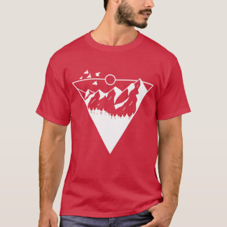 Vogel en berg retro zonsondergang familie t-shirt