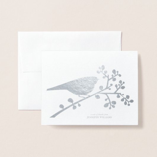 Vogel en bessen "Dank u" Folie Kaarten (Voorkant met envelop)