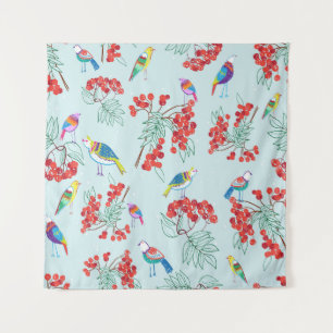 Vogel- en bessenpatroonontwerp. wandkleed