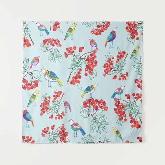 Vogel- en bessenpatroonontwerp. wandkleed (Voorkant)