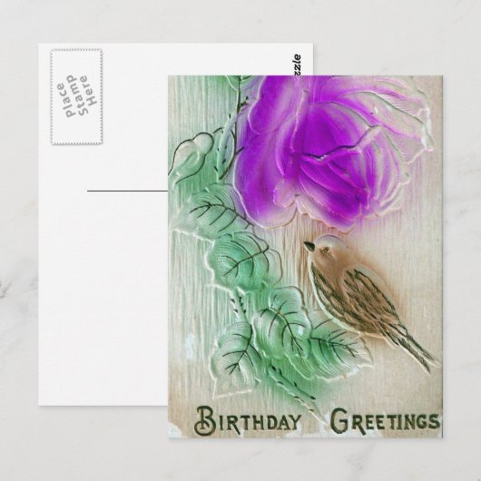 Vogel en bloem briefkaart (Voorkant / Achterkant)