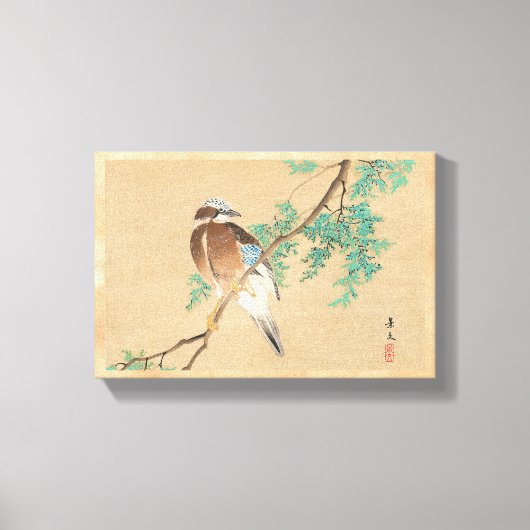 Vogel en Bloem, Euraziatische Jay en Chinese Arbor Canvas Afdruk (Voorkant)