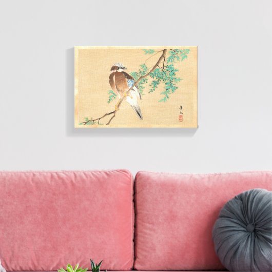 Vogel en Bloem, Euraziatische Jay en Chinese Arbor Canvas Afdruk (Insitu (Woonkamer))