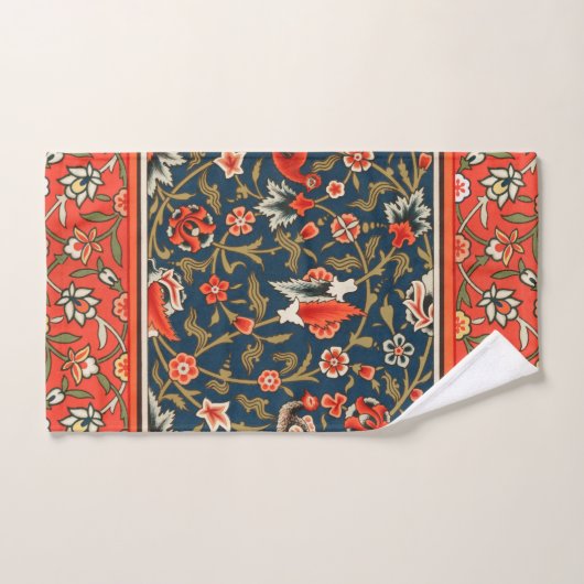 Vogel en bloem Perzisch blauw rood patroon Bad Handdoek (Handdoek)