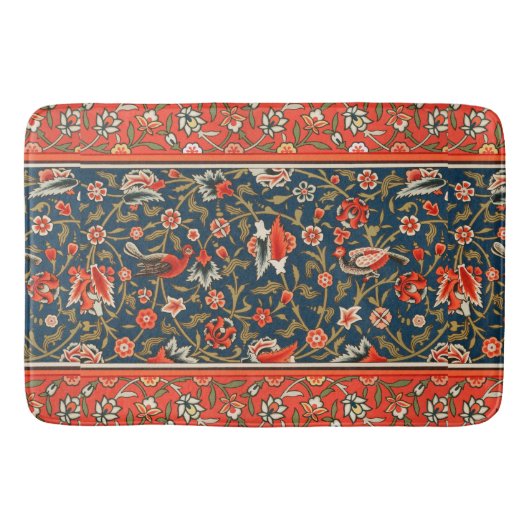 Vogel en bloem Perzisch blauw rood patroon Badmat (Voorkant)