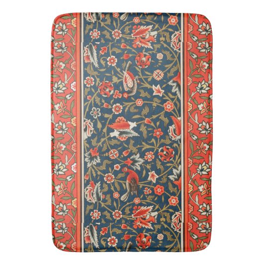Vogel en bloem Perzisch blauw rood patroon Badmat (Voorkant Verticaal)
