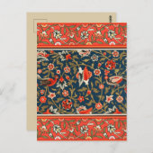 Vogel en bloem Perzisch blauw rood patroon Briefkaart (Voorkant / Achterkant)