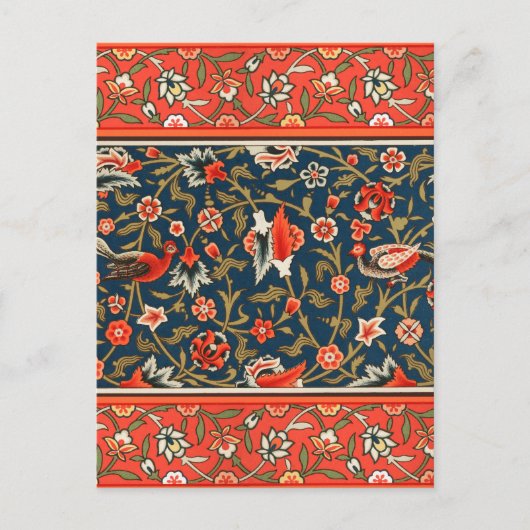 Vogel en bloem Perzisch blauw rood patroon Briefkaart (Voorkant)