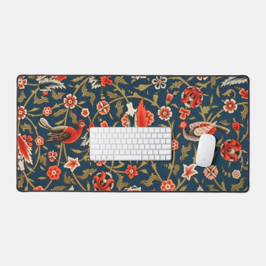 Vogel en bloem Perzisch blauw rood patroon Bureaumat (Keyboard & Muis)