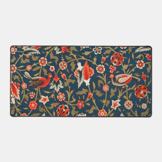 Vogel en bloem Perzisch blauw rood patroon Bureaumat (Voorkant)