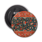 Vogel en bloem Perzisch blauw rood patroon Button Flesopener (Voorkant)