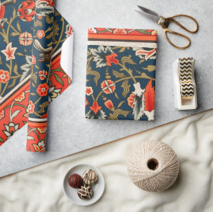 Vogel en bloem Perzisch blauw rood patroon Cadeaupapier