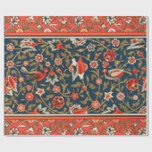 Vogel en bloem Perzisch blauw rood patroon Cadeaupapier (Vlak)