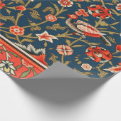 Vogel en bloem Perzisch blauw rood patroon Cadeaupapier (Hoek)