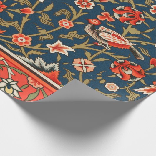 Vogel en bloem Perzisch blauw rood patroon Cadeaupapier (Hoek)