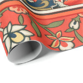 Vogel en bloem Perzisch blauw rood patroon Cadeaupapier (Rol Hoek)