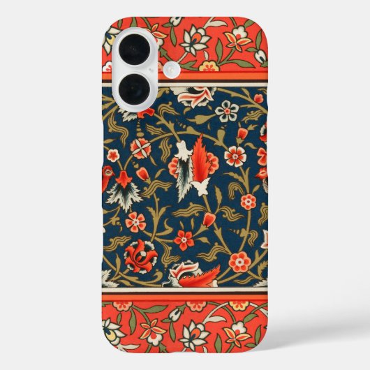 Vogel en bloem Perzisch blauw rood patroon Case-Mate iPhone Case (Achterkant)