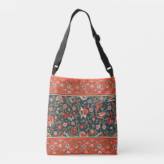 Vogel en bloem Perzisch blauw rood patroon Crossbody Tas (Achterkant)