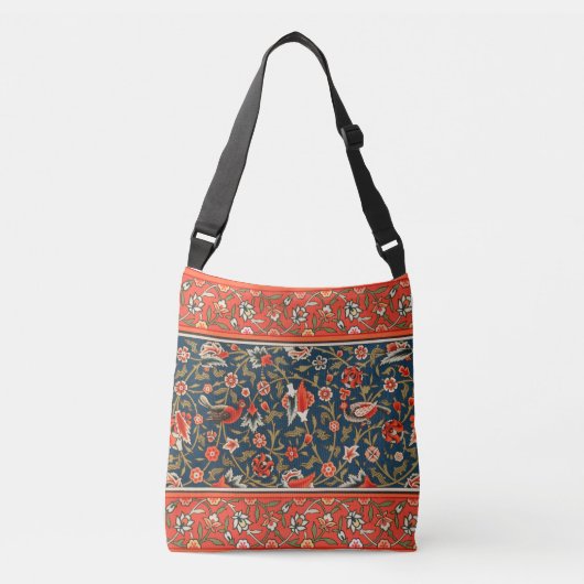 Vogel en bloem Perzisch blauw rood patroon Crossbody Tas (Voorkant)