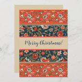 Vogel en bloem Perzisch blauw rood patroon Feestdagenkaart (Voorkant / Achterkant)