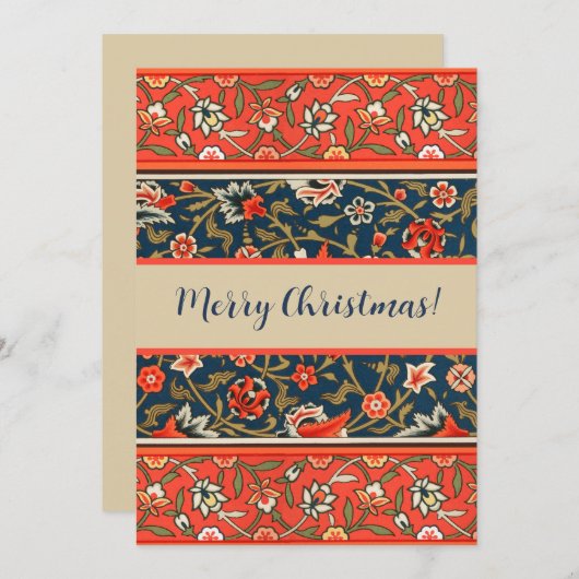 Vogel en bloem Perzisch blauw rood patroon Feestdagenkaart (Voorkant / Achterkant)